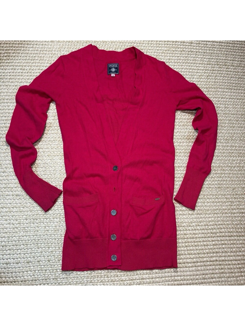 Victoria's Secret PINK Red Boyfriend Cardigan Sweater Button Front Pocket XS